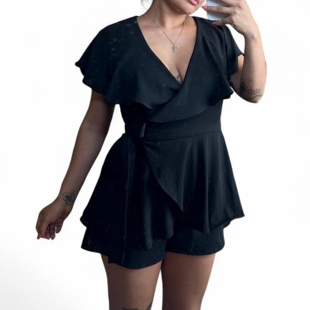 Black Ruffle Wrap Romper